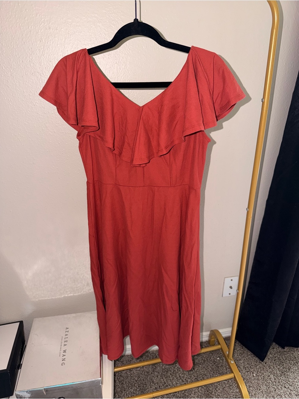 Cato Coral Ruffle V-Neck Midi Dress